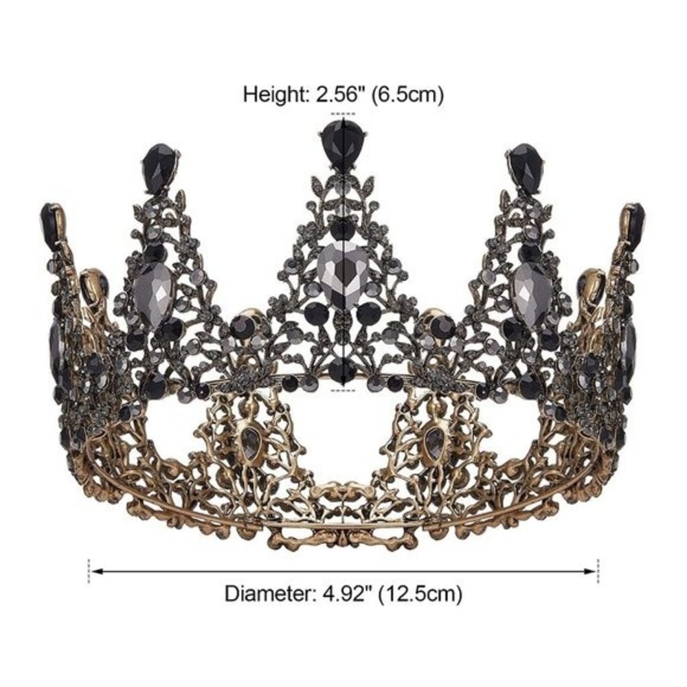 BLACK and Silver Crystal Rhinestone Metal Queen Crown Tiara Hair Accessory - Picture 6 of 9
